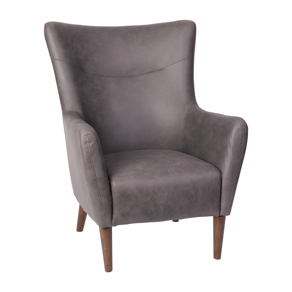 Dark Gray |#| Commercial Wingback Accent Chair with Wooden Legs in Dark Gray Faux Leather