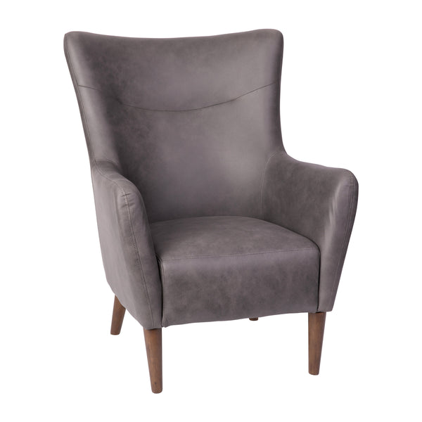 Dark Gray |#| Commercial Wingback Accent Chair with Wooden Legs in Dark Gray Faux Leather