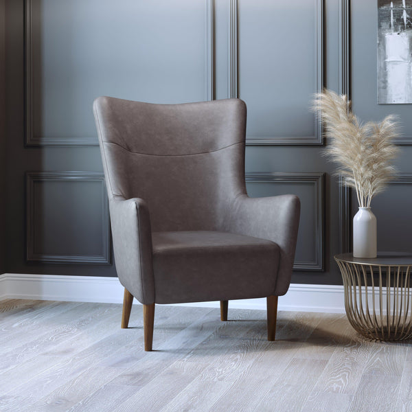 Dark Gray |#| Commercial Wingback Accent Chair with Wooden Legs in Dark Gray Faux Leather