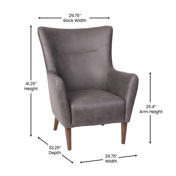 Dark Gray |#| Commercial Wingback Accent Chair with Wooden Legs in Dark Gray Faux Leather