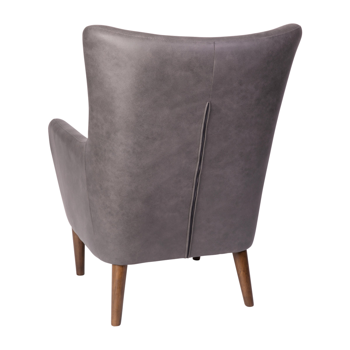 Dark Gray |#| Commercial Wingback Accent Chair with Wooden Legs in Dark Gray Faux Leather