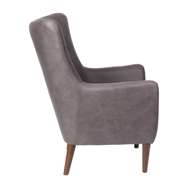 Dark Gray |#| Commercial Wingback Accent Chair with Wooden Legs in Dark Gray Faux Leather