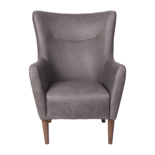 Dark Gray |#| Commercial Wingback Accent Chair with Wooden Legs in Dark Gray Faux Leather