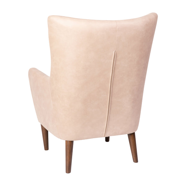 Light Brown |#| Commercial Wingback Accent Chair with Wooden Legs in Light Brown Faux Leather