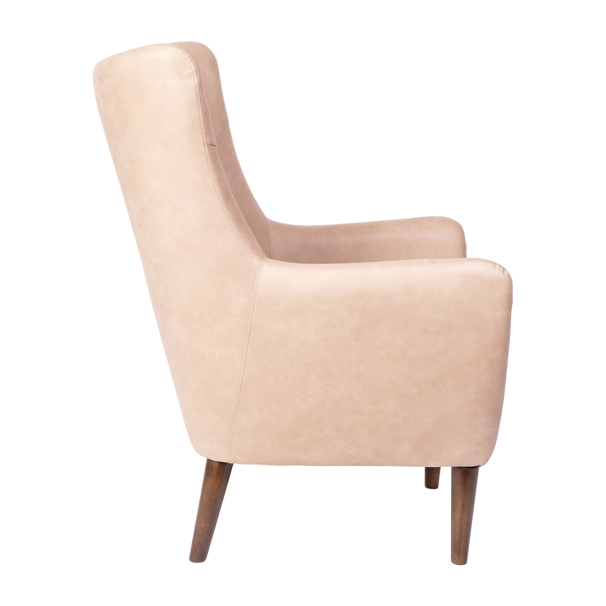 Light Brown |#| Commercial Wingback Accent Chair with Wooden Legs in Light Brown Faux Leather