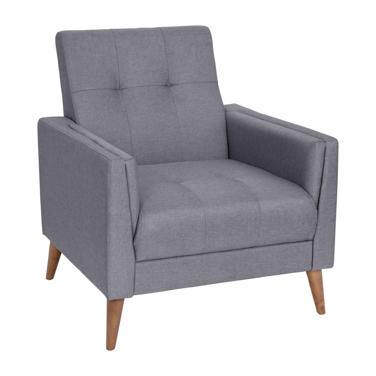 Slate Gray |#| Mid-Century Modern Slate Gray Faux Linen Upholstered Tufted Chair with Wood Legs