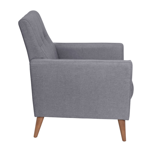 Slate Gray |#| Mid-Century Modern Slate Gray Faux Linen Upholstered Tufted Chair with Wood Legs