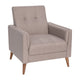 Taupe |#| Mid-Century Modern Taupe Faux Linen Upholstered Tufted Chair with Wood Legs