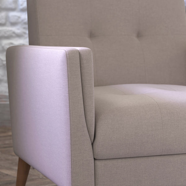 Taupe |#| Mid-Century Modern Taupe Faux Linen Upholstered Tufted Chair with Wood Legs