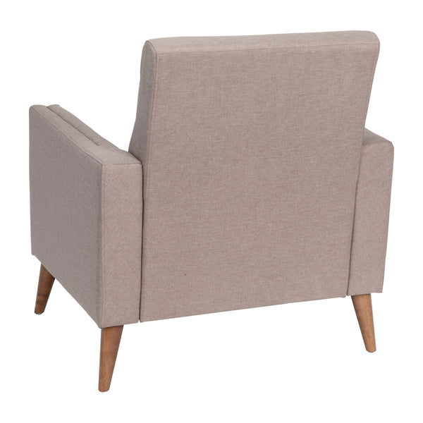 Taupe |#| Mid-Century Modern Taupe Faux Linen Upholstered Tufted Chair with Wood Legs