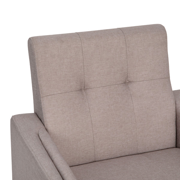 Taupe |#| Mid-Century Modern Taupe Faux Linen Upholstered Tufted Chair with Wood Legs