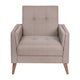 Taupe |#| Mid-Century Modern Taupe Faux Linen Upholstered Tufted Chair with Wood Legs