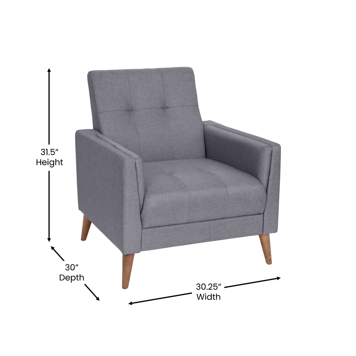 Slate Gray |#| Mid-Century Modern Slate Gray Faux Linen Upholstered Tufted Chair with Wood Legs