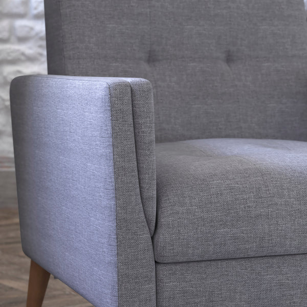 Slate Gray |#| Mid-Century Modern Slate Gray Faux Linen Upholstered Tufted Chair with Wood Legs
