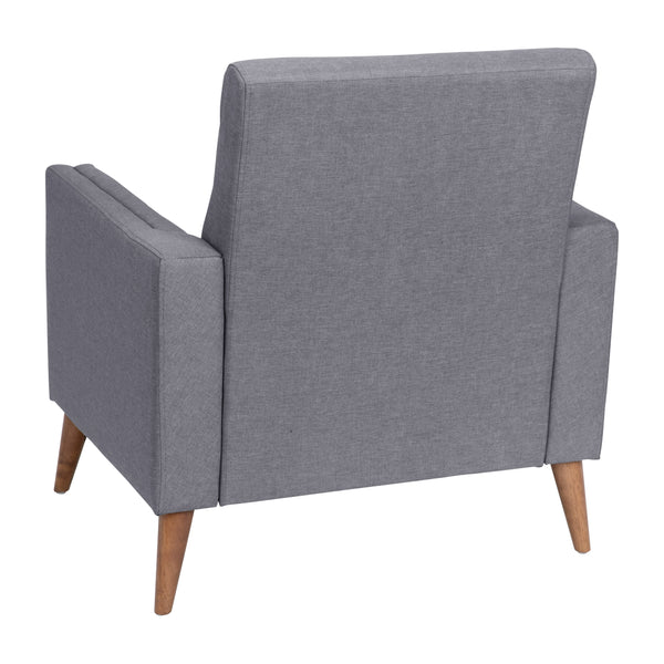 Slate Gray |#| Mid-Century Modern Slate Gray Faux Linen Upholstered Tufted Chair with Wood Legs