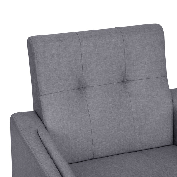 Slate Gray |#| Mid-Century Modern Slate Gray Faux Linen Upholstered Tufted Chair with Wood Legs