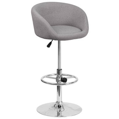 Contemporary Adjustable Height Barstool with Barrel Back and Chrome Base