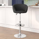 Black Vinyl |#| Black Vinyl Adjustable Height Barstool with Barrel Back and Chrome Base