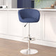 Blue Fabric |#| Blue Fabric Adjustable Height Barstool with Barrel Back and Chrome Base