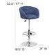 Blue Fabric |#| Blue Fabric Adjustable Height Barstool with Barrel Back and Chrome Base