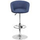 Blue Fabric |#| Blue Fabric Adjustable Height Barstool with Barrel Back and Chrome Base