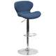 Blue Fabric |#| Contemporary Blue Fabric Adjustable Barstool with Curved Back & Chrome Base