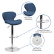 Blue Fabric |#| Contemporary Blue Fabric Adjustable Barstool with Curved Back & Chrome Base