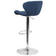 Blue Fabric |#| Contemporary Blue Fabric Adjustable Barstool with Curved Back & Chrome Base