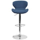 Blue Fabric |#| Contemporary Blue Fabric Adjustable Barstool with Curved Back & Chrome Base