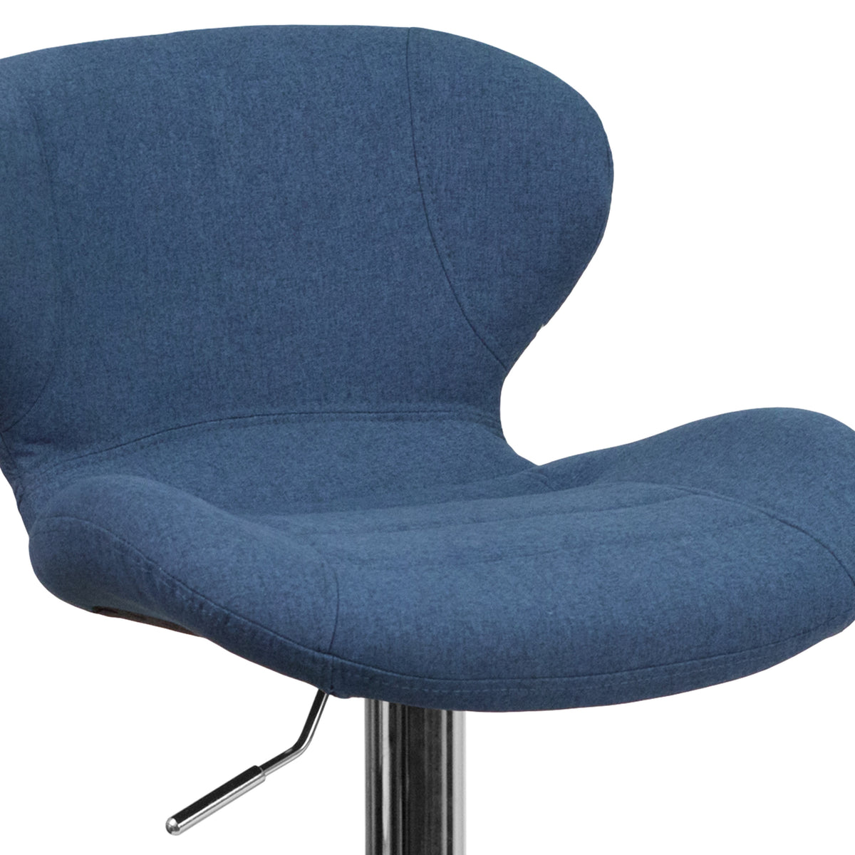 Blue Fabric |#| Contemporary Blue Fabric Adjustable Barstool with Curved Back & Chrome Base