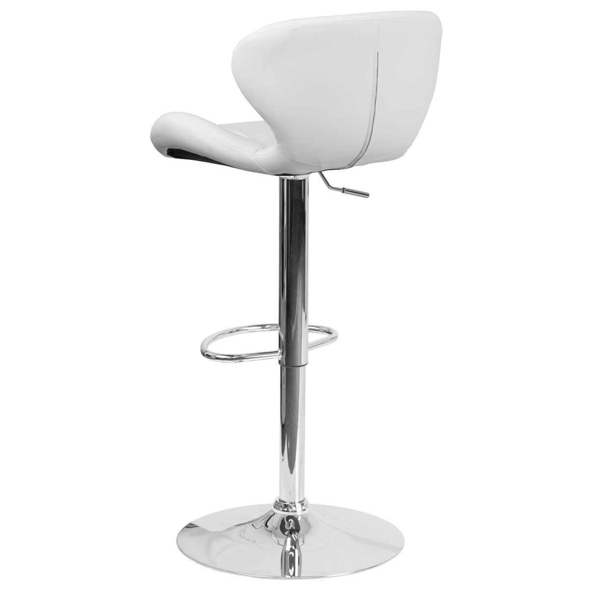 White Vinyl |#| Contemporary White Vinyl Adjustable Barstool with Curved Back & Chrome Base