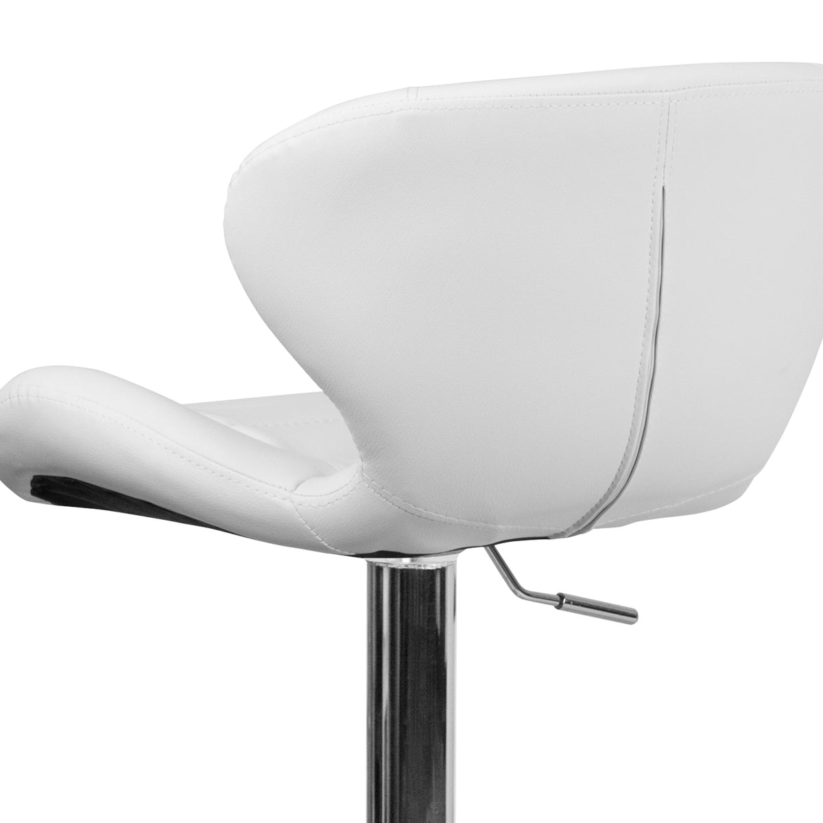 White Vinyl |#| Contemporary White Vinyl Adjustable Barstool with Curved Back & Chrome Base