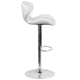 White Vinyl |#| Contemporary White Vinyl Adjustable Barstool with Curved Back & Chrome Base