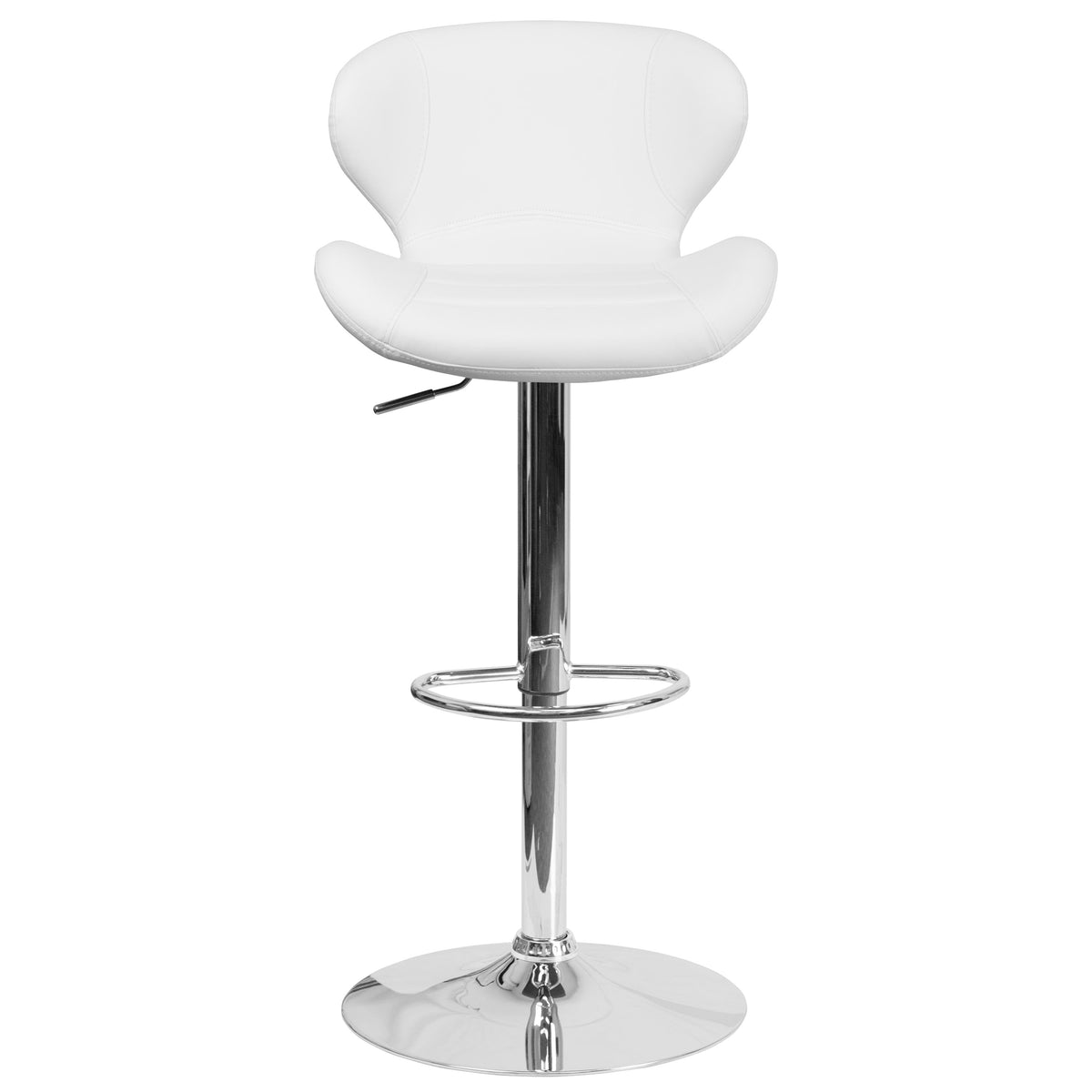 White Vinyl |#| Contemporary White Vinyl Adjustable Barstool with Curved Back & Chrome Base