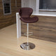 Brown Vinyl |#| Contemporary Brown Vinyl Adjustable Barstool with Curved Back & Chrome Base