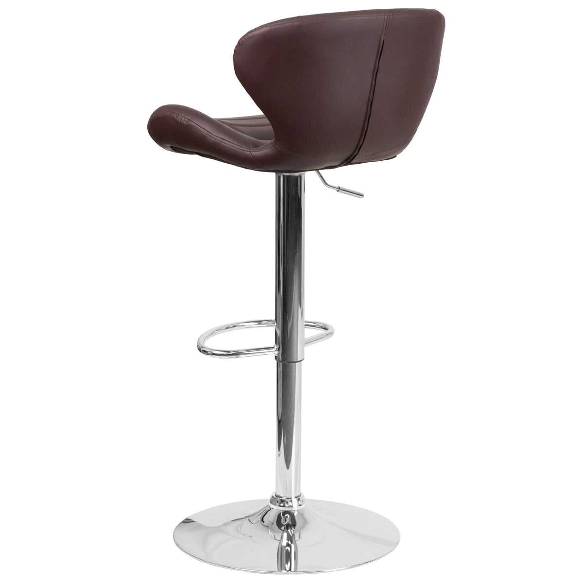 Brown Vinyl |#| Contemporary Brown Vinyl Adjustable Barstool with Curved Back & Chrome Base