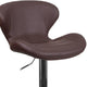 Brown Vinyl |#| Contemporary Brown Vinyl Adjustable Barstool with Curved Back & Chrome Base