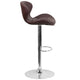 Brown Vinyl |#| Contemporary Brown Vinyl Adjustable Barstool with Curved Back & Chrome Base