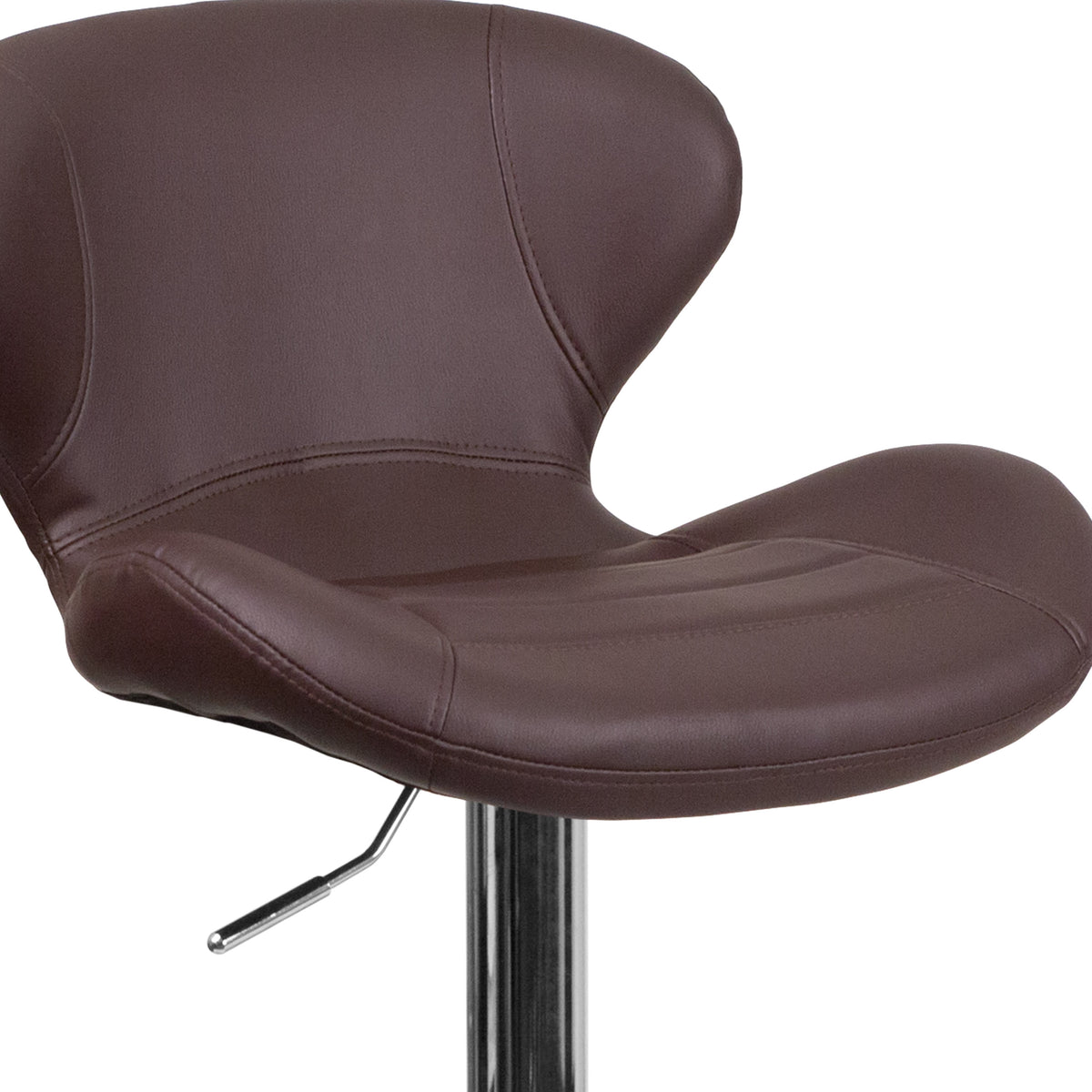 Brown Vinyl |#| Contemporary Brown Vinyl Adjustable Barstool with Curved Back & Chrome Base