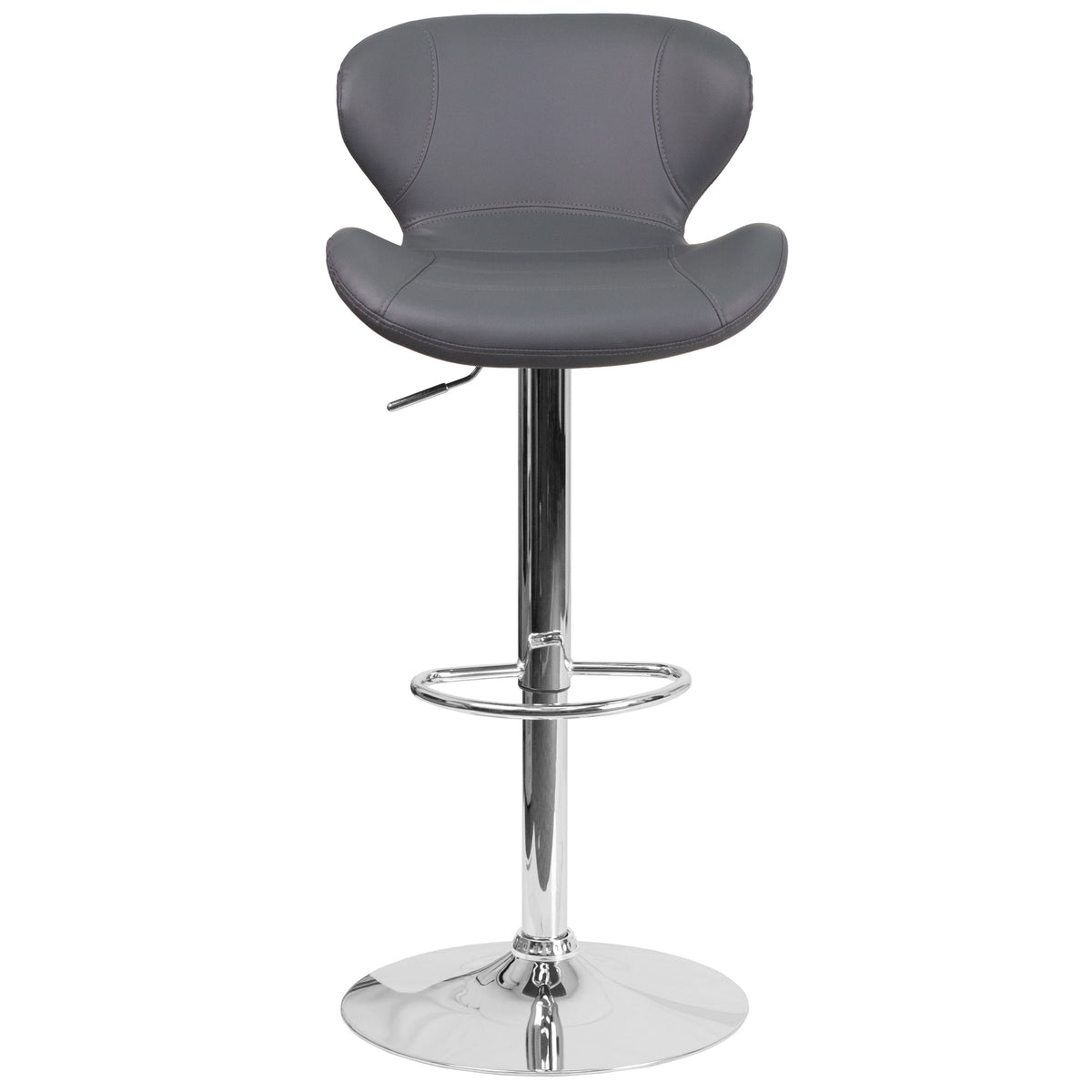 Gray Vinyl |#| Contemporary Gray Vinyl Adjustable Barstool with Curved Back & Chrome Base