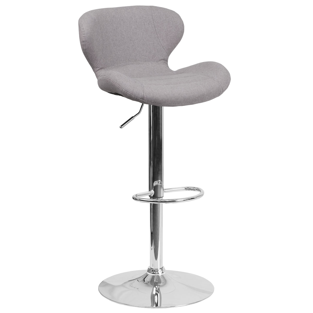 Gray Fabric |#| Contemporary Gray Fabric Adjustable Barstool with Curved Back & Chrome Base