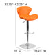 Orange Vinyl |#| Contemporary Orange Vinyl Adjustable Barstool with Curved Back & Chrome Base