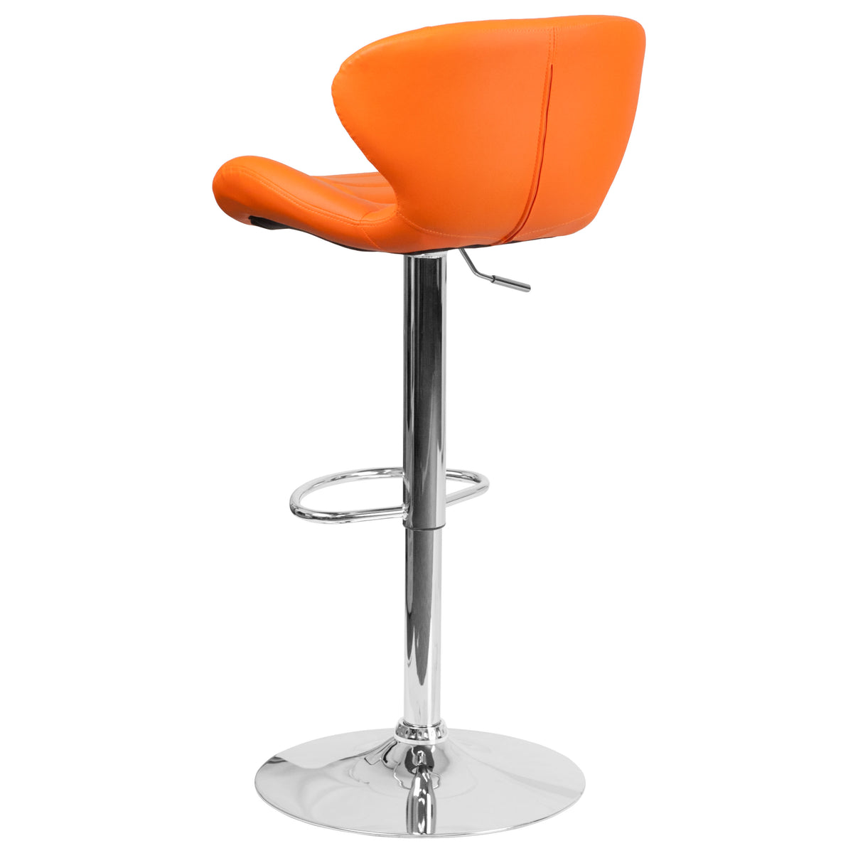 Orange Vinyl |#| Contemporary Orange Vinyl Adjustable Barstool with Curved Back & Chrome Base