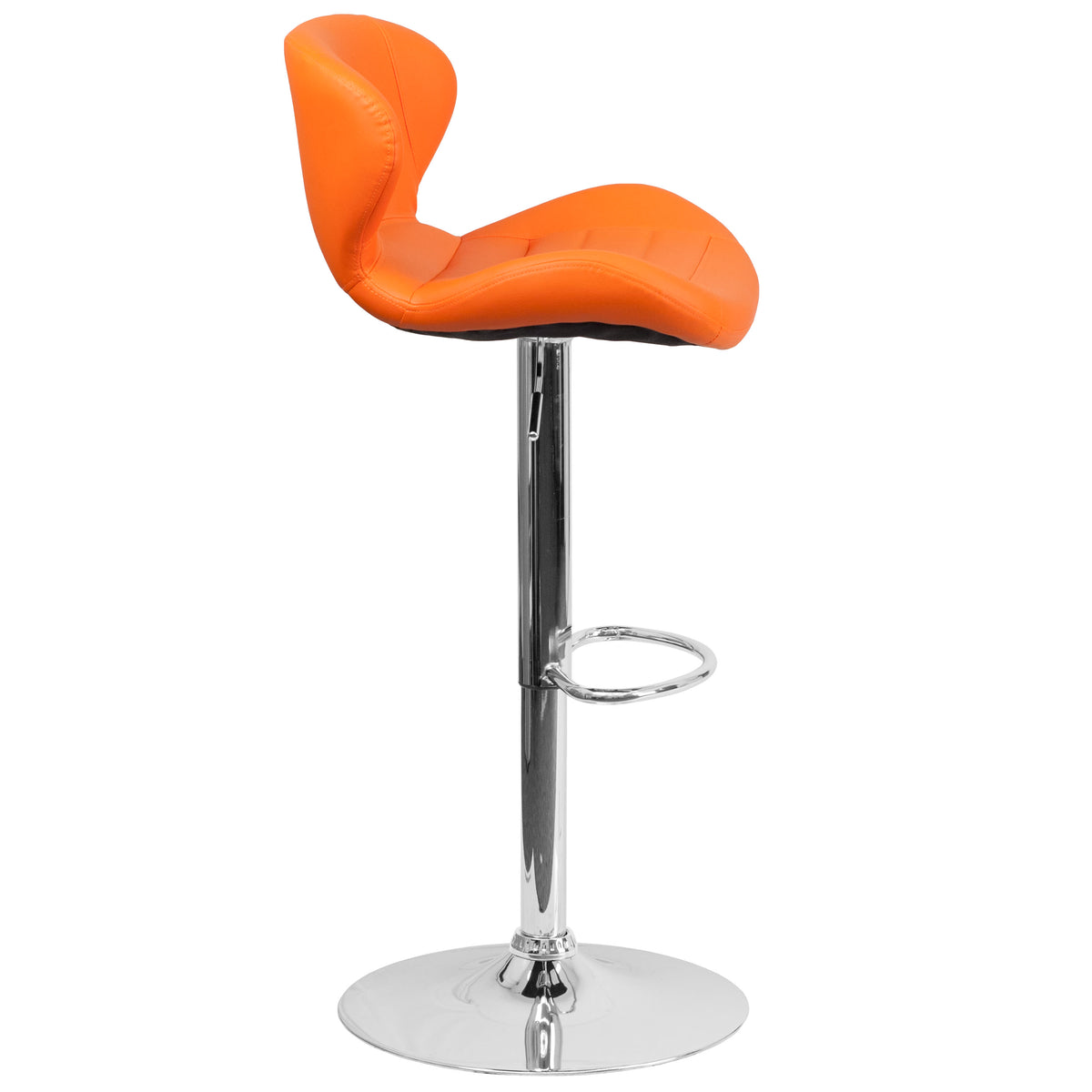 Orange Vinyl |#| Contemporary Orange Vinyl Adjustable Barstool with Curved Back & Chrome Base