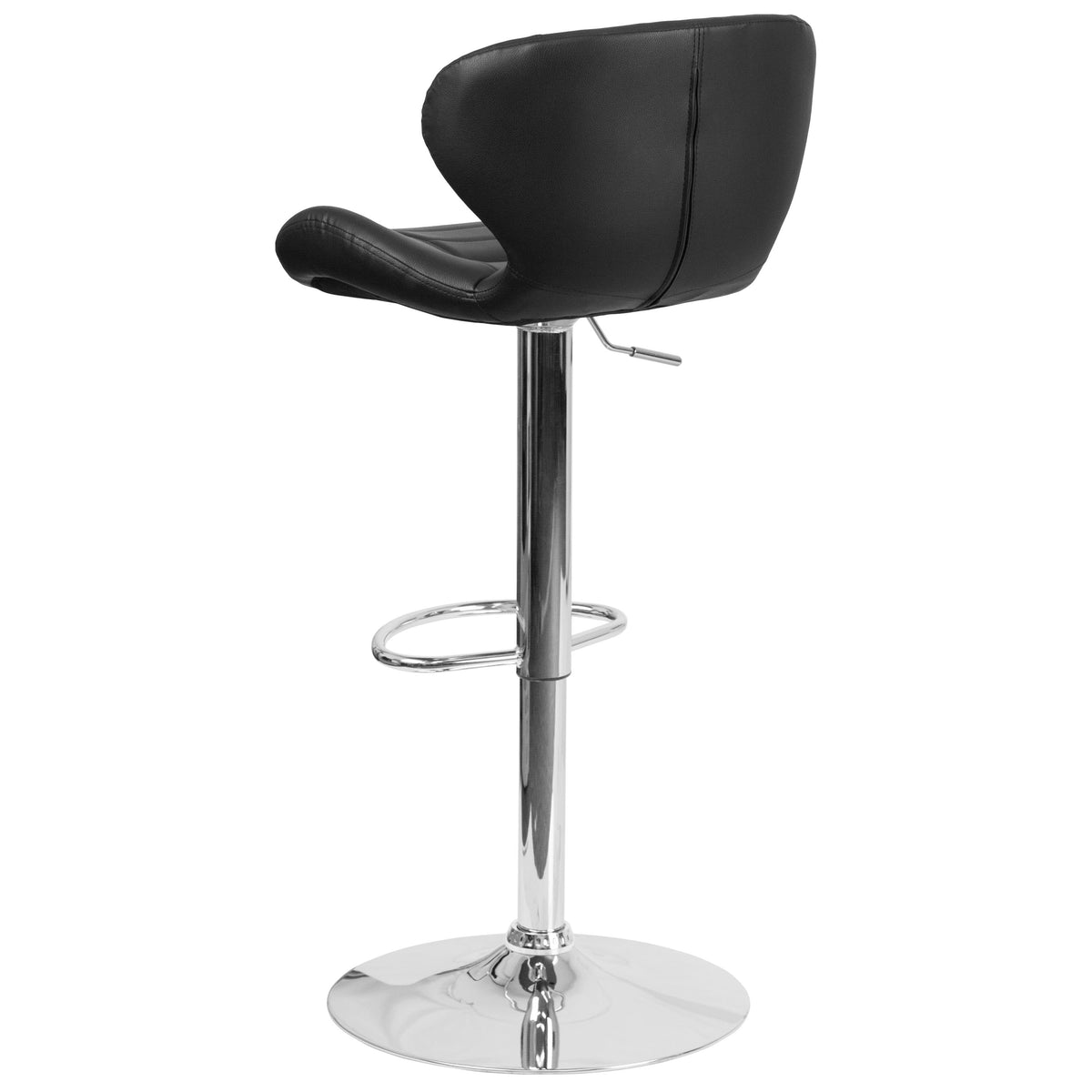 Black Vinyl |#| Contemporary Black Vinyl Adjustable Barstool with Curved Back & Chrome Base