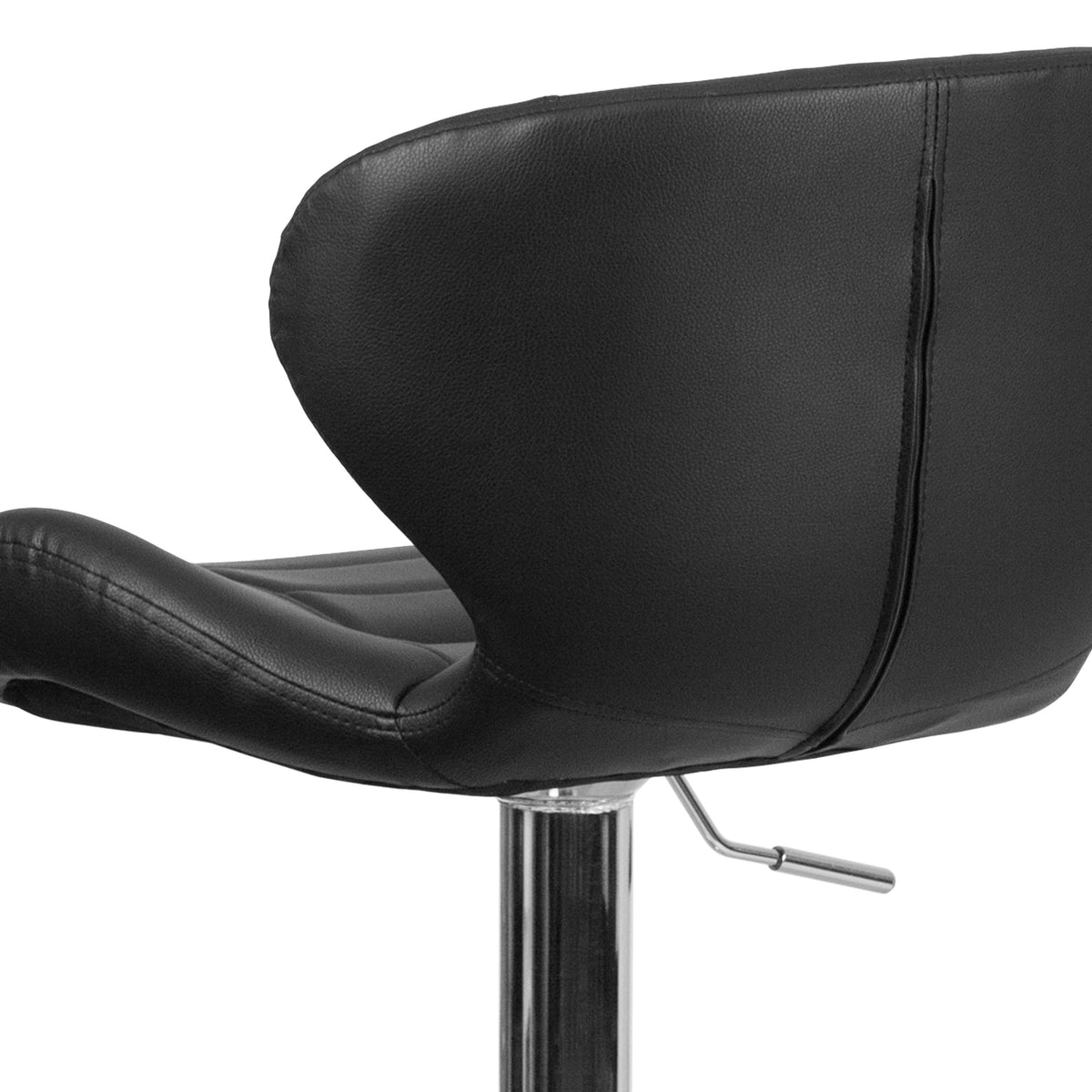 Black Vinyl |#| Contemporary Black Vinyl Adjustable Barstool with Curved Back & Chrome Base