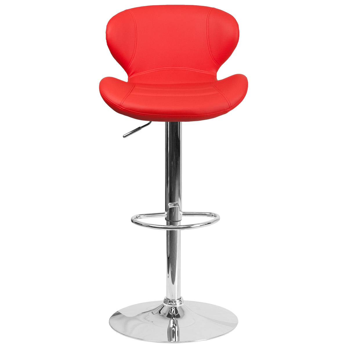 Red Vinyl |#| Contemporary Red Vinyl Adjustable Barstool with Curved Back & Chrome Base