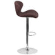 Brown Fabric |#| Contemporary Brown Fabric Adjustable Barstool with Curved Back & Chrome Base