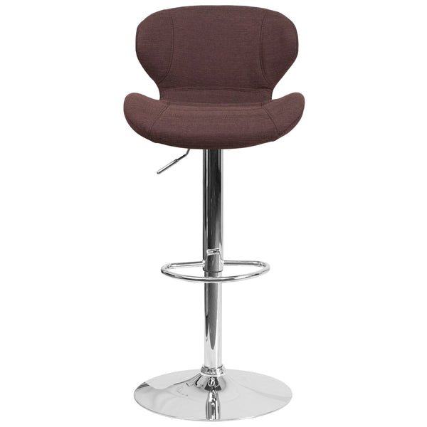 Charcoal Fabric |#| Contemporary Charcoal Fabric Adjustable Barstool with Curved Back & Chrome Base