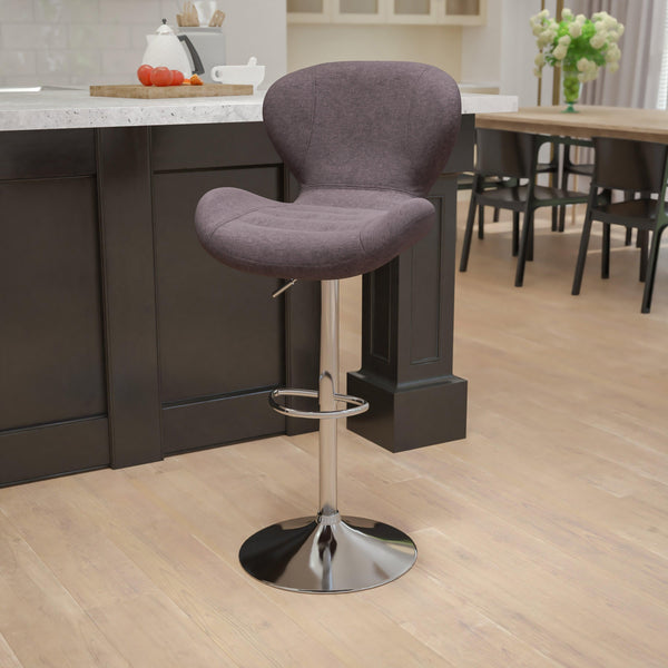 Charcoal Fabric |#| Contemporary Charcoal Fabric Adjustable Barstool with Curved Back & Chrome Base